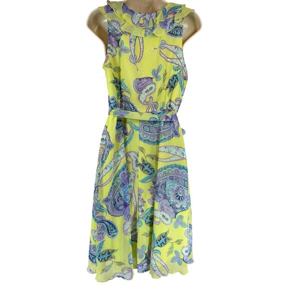 VTG Jonathan Martin Y2k size 6 yellow blue ruffle babydoll wrap dress coquette - Picture 2 of 12